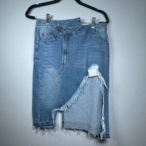 Distressed Denim Mini Skirt